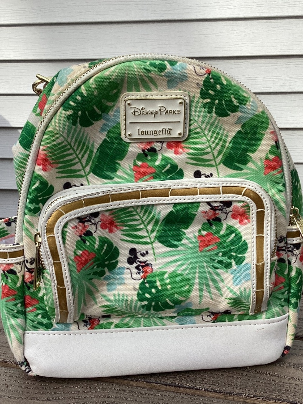 Disney Parks Loungefly Tropical Mickey & Minnie Backpack Bamboo *Needs Cleaning*